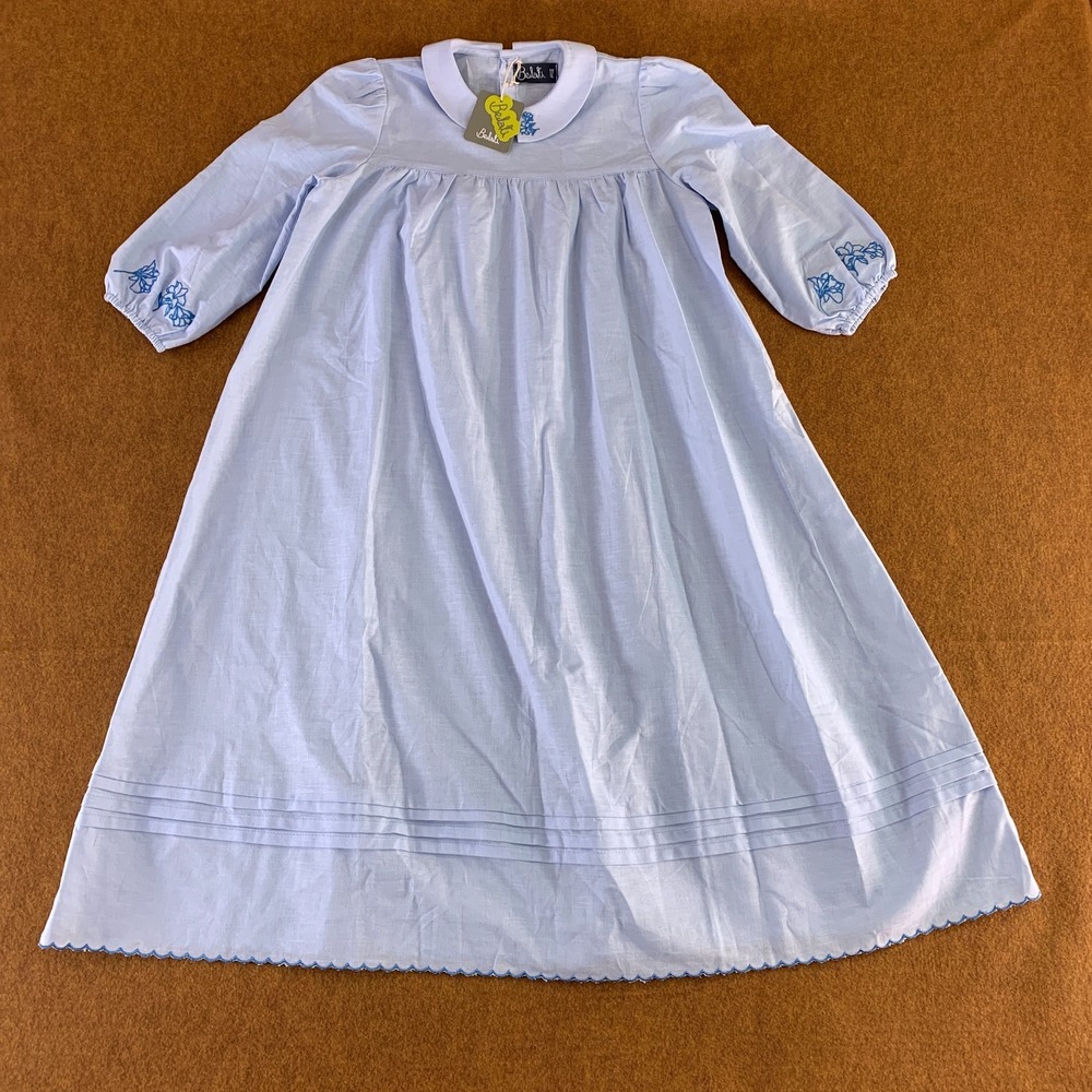 Belati Girls Size 12 Light Blue Embroidered Collared Round Yoke Dress NWT